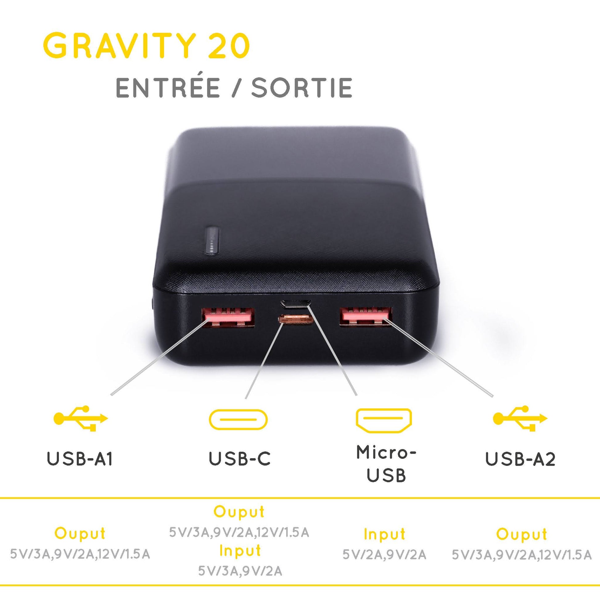 Gravity 20'000 mAh - Batterie Externe Puissante