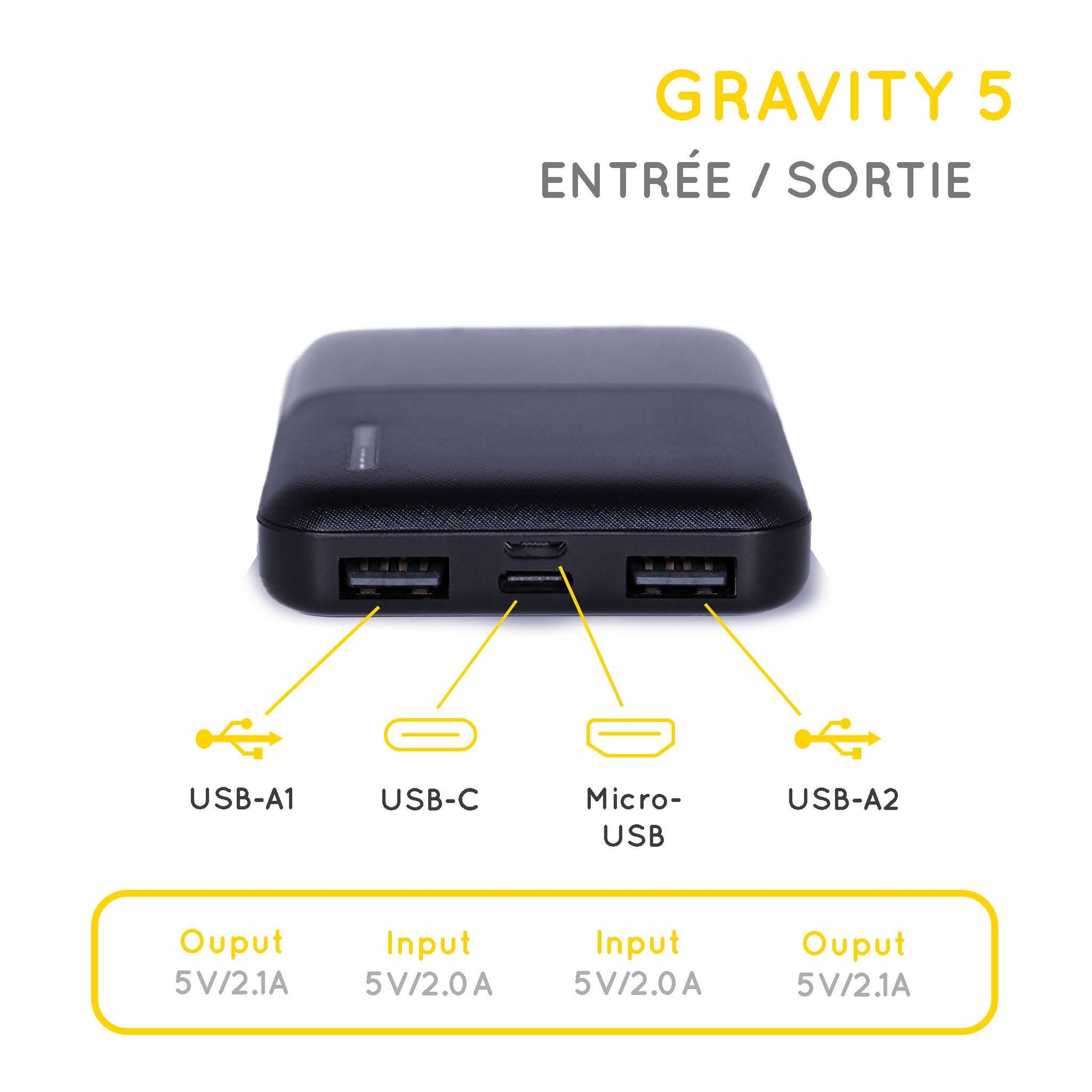 Gravity 5'000 mAh - Batterie Externe Légère