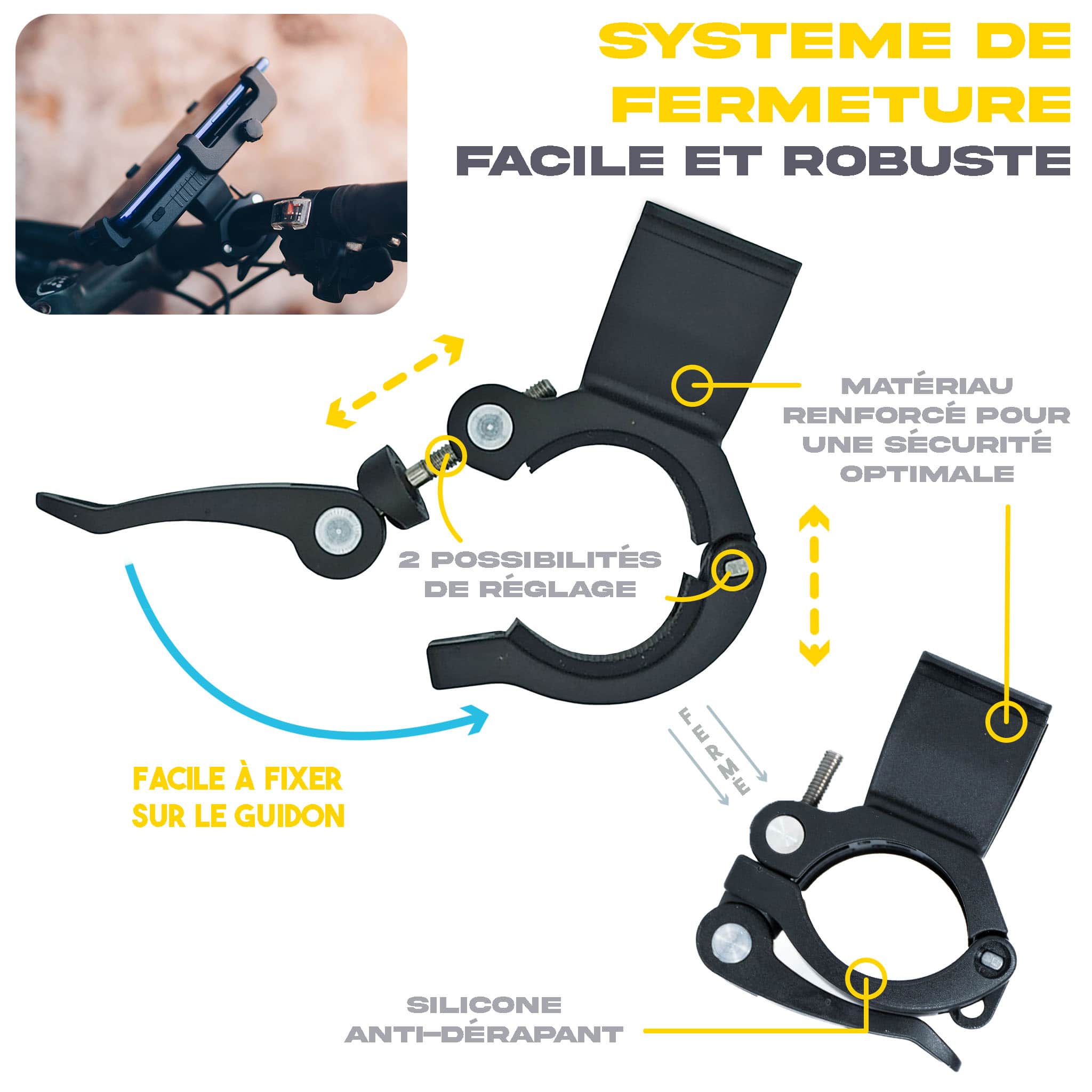 Cyclotron 5'000 mAh - Support de téléphone pour vélo et moto